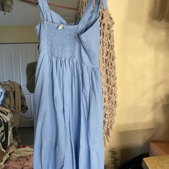 Urban Outfitters Blue Positano Button Down Linen Dress - Picture 4 of 5